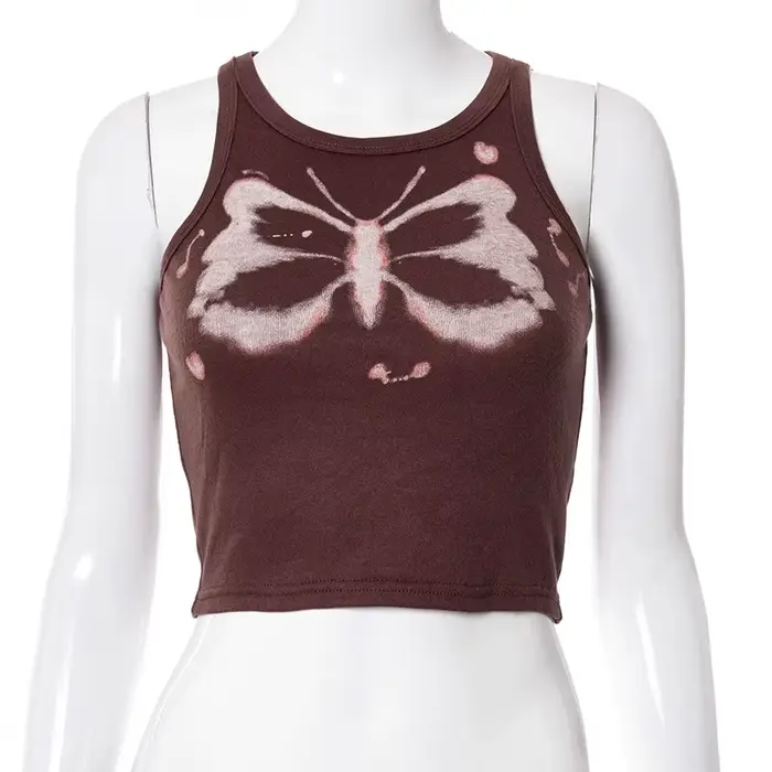 Haut court à imprimé papillon pour femmes, Streetwear des années 90, Punk esthétique Y2K, E-Girls, F