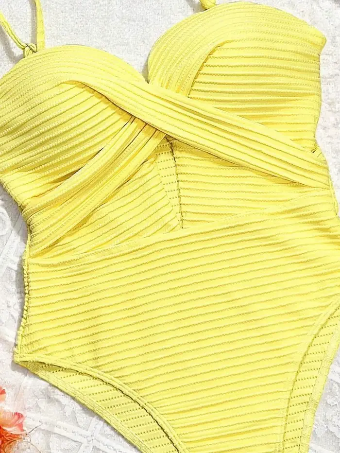 DEAK Sexy žlté duté jednodielne plavky pre ženy plavky krížené ženy šnúra bodysuit plavky