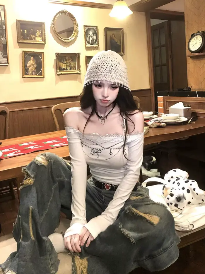 Tričko Harajuku Y2K Štýl Grafická čipka Polyesterová bavlna Elastan Špeciálna príležitosť Žena