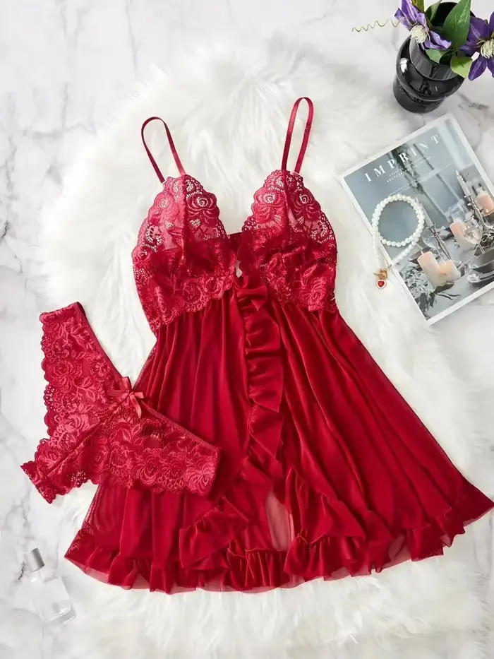 Dámske sexy nočná košeľa čipka košeľa košele nočná košeľa pevné štíhle mäkké šaty V-neck plné sklzu nočné košele a šaty