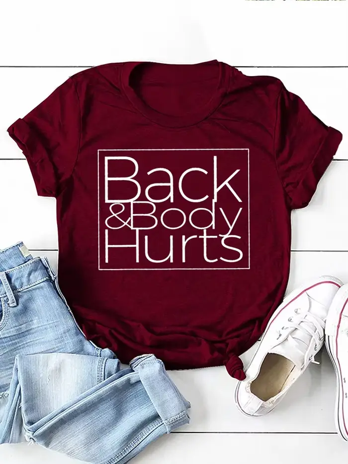T-shirt à manches courtes et col rond pour femmes, ample, avec imprimé de lettres, dos et corps bles