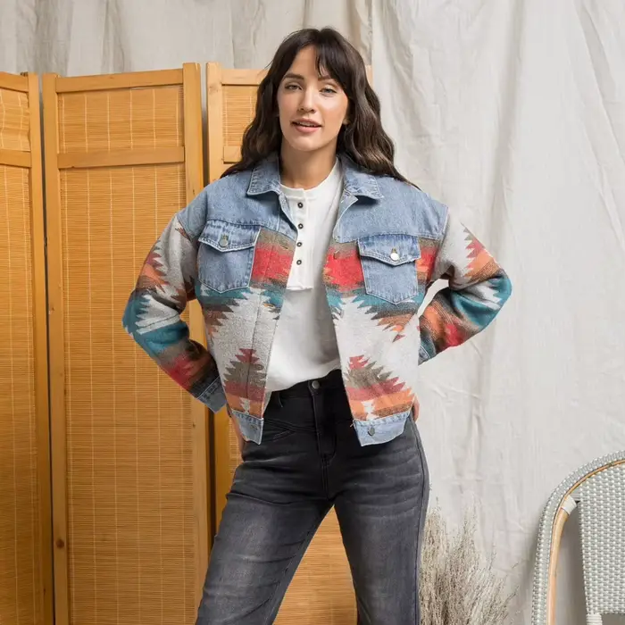 Manteau pull en jean patchwork ample à revers et manches longues, style rétro, pour femme, collectio