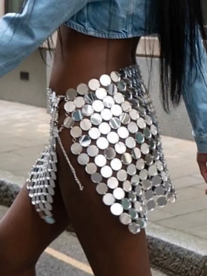 Sexy priesvitná mini sukňa s kovovými flitrami pre ženy