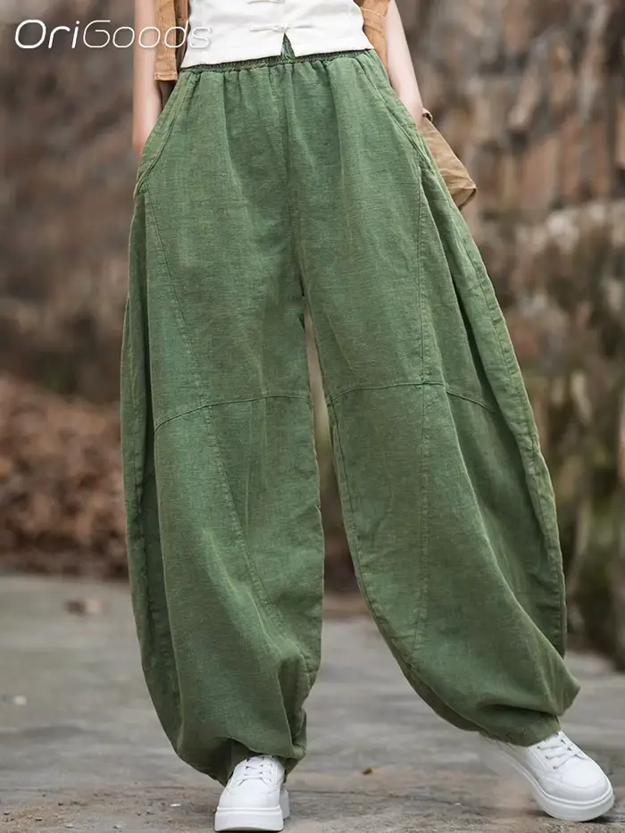 Vintage oversized nohavice pre ženy Ramie bavlna novinka Originálny voľný strih