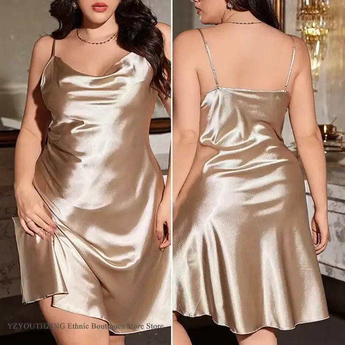 Ensemble de nuit en satin rayonne et ice silk pour femme, taille 3XL à 5XL, élégant et confortable pour toutes les occasions