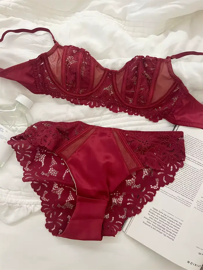 Spodná bielizeň sexy červená čipka dutá výklenok s oceľovým krúžkom podprsenky ženy zhromaždili podprsenka dámske spodné prádlo podprsenka set