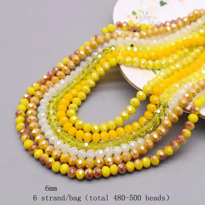 Perles de Verre à Facettes, 6 Brins de 6mm, 480 Pièces, Rondelle d'Espacement pour Bijoux de Bricola