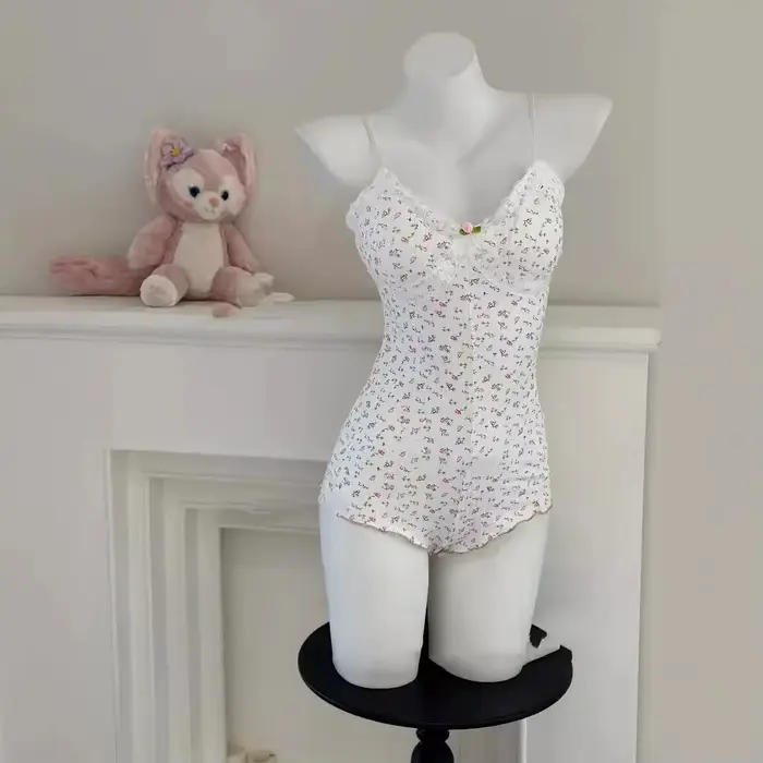Sexy body pre ženu s kvetinovou potlačou, s čipkou, bez rukávov, fit fit, letný oblek, sexy spodná bielizeň, nočné oblečenie
