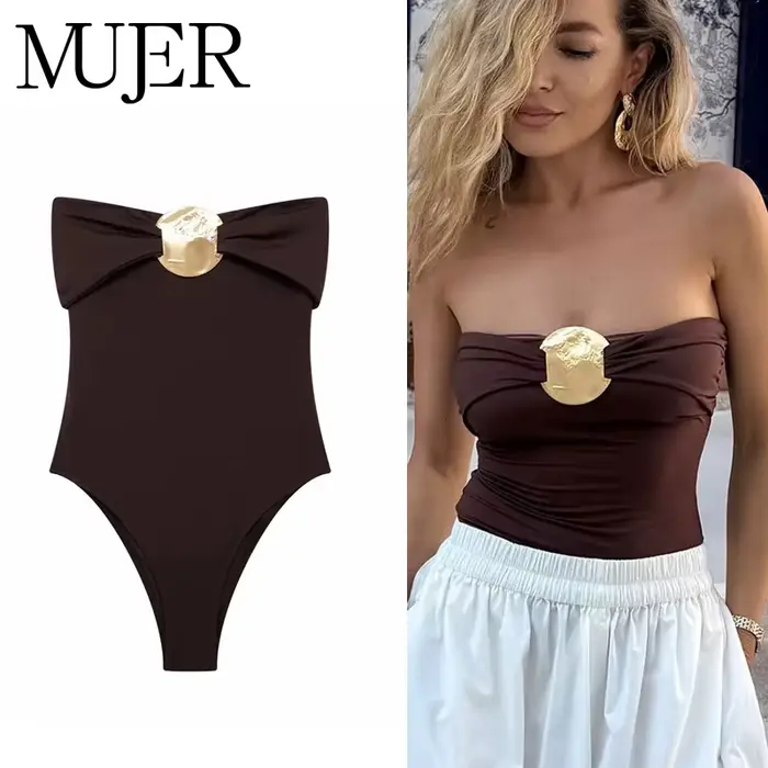 MUJER 2025 Dámske extrémne body bez ramien Sexy body pre ženy čierne telo jeden kus oblečenie Sexy spodná bielizeň Bodysuits žena