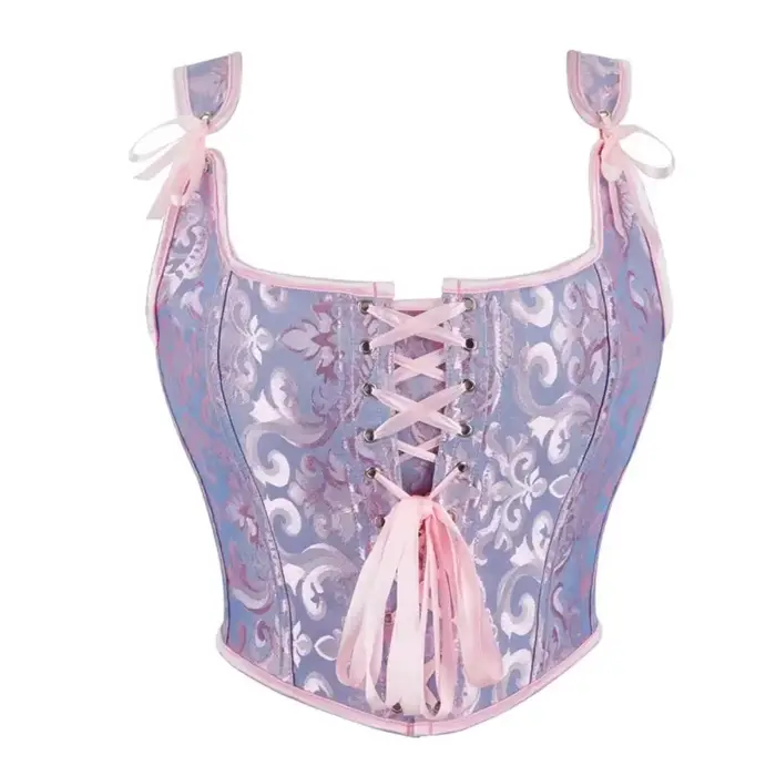 Ročník Jacquard čipka overbust korzet vysoké krátke ženy gotické bustier vesta viktoriánska móda tank telo Shaper korzet