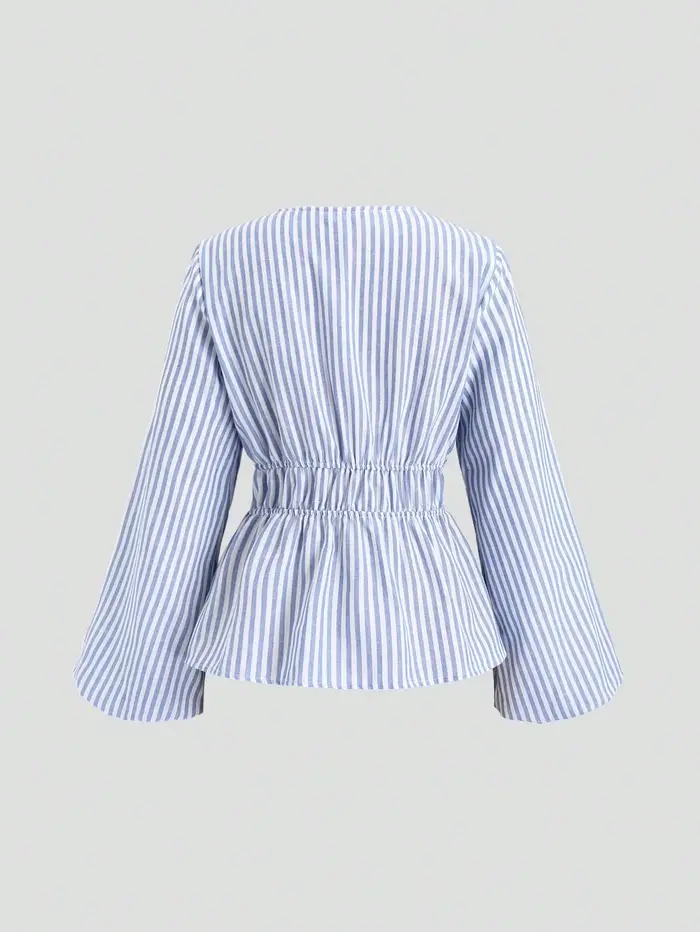 Chemise à manches bouffantes avec nœud à nouer rayé