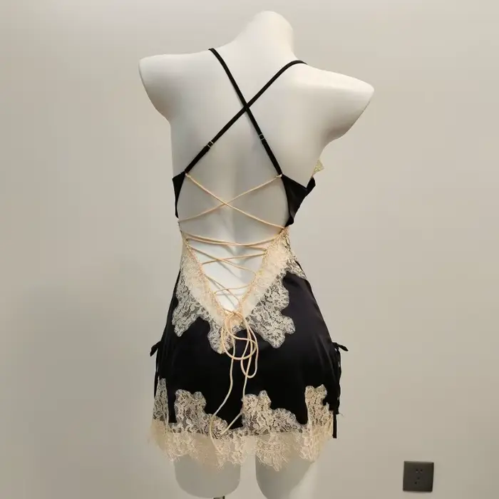 InjNightgScottsdale-Pyjama sexy en dentelle, chemise de nuit en V profond, petite poitrine creuse, r
