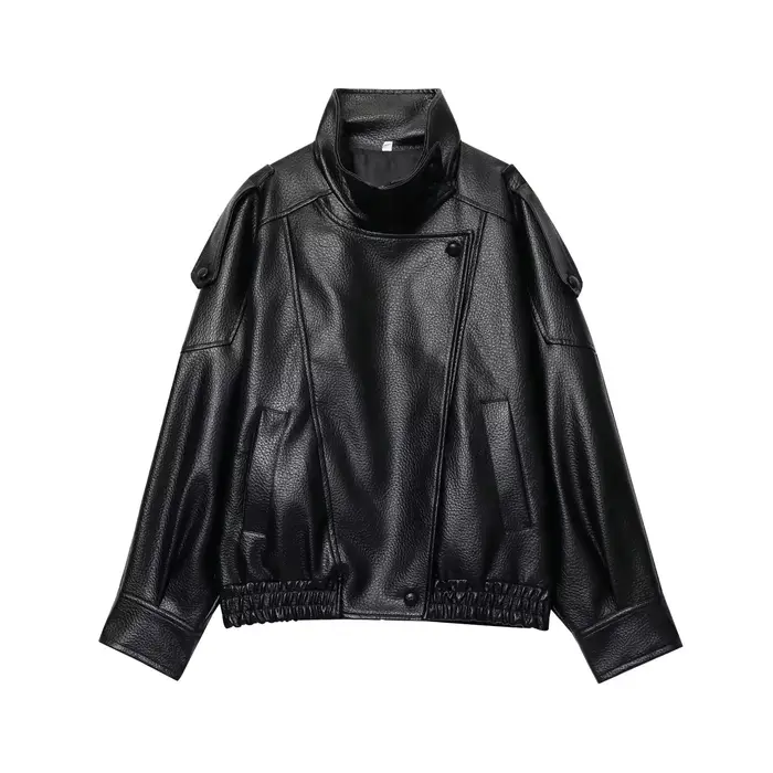 TFMLN – vestes Chic en Faux cuir noir pour femme, manteaux surdimensionnés élastiques à manches long