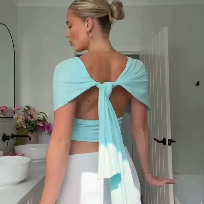 Débardeur sexy dos nu à col licou pour femme, coupe ajustée, à fines bretelles, élastique, col en V,