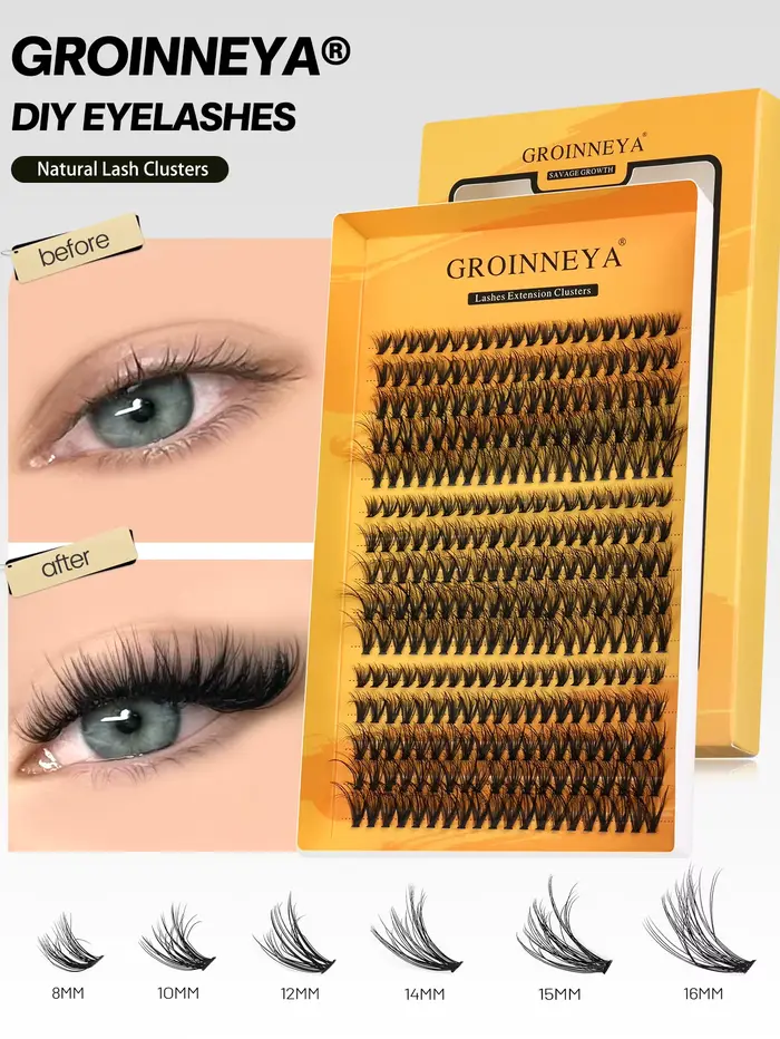 GROINNEYA Cluster cils DIY Extension de cils C Curl Long cils individuels plateau mixte Faux vison L