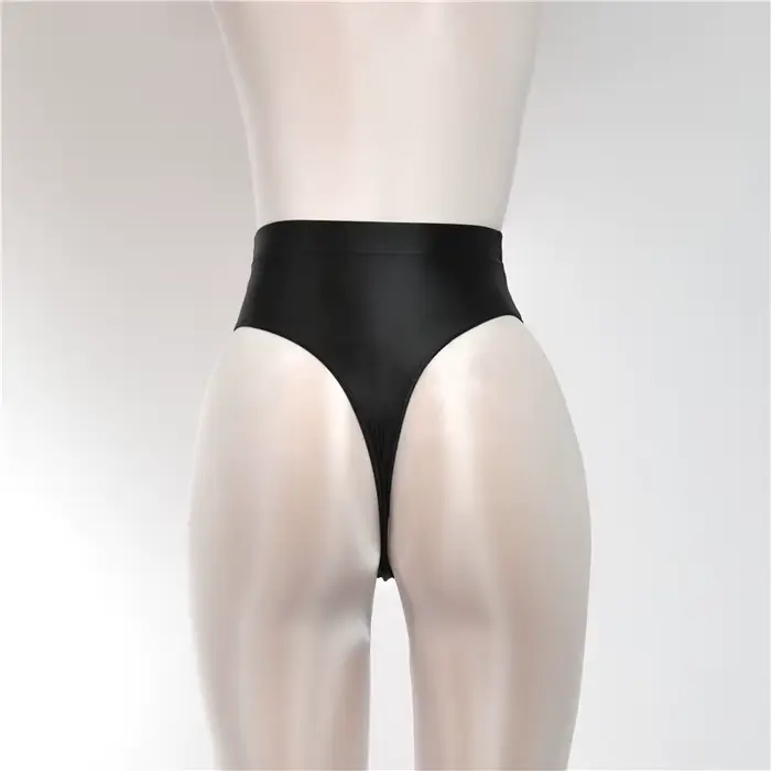 Lesklý saténový vysoký pás tangá transparentné vidieť cez Sexy krátka cukríková farba t-back olejové