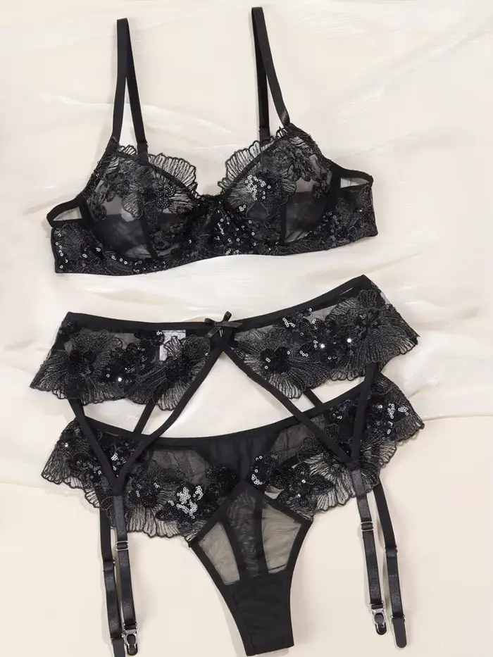 Ensemble de Lingerie Sexy pour femmes, jarretelles en dentelle, soutien-gorge érotique en dentelle f