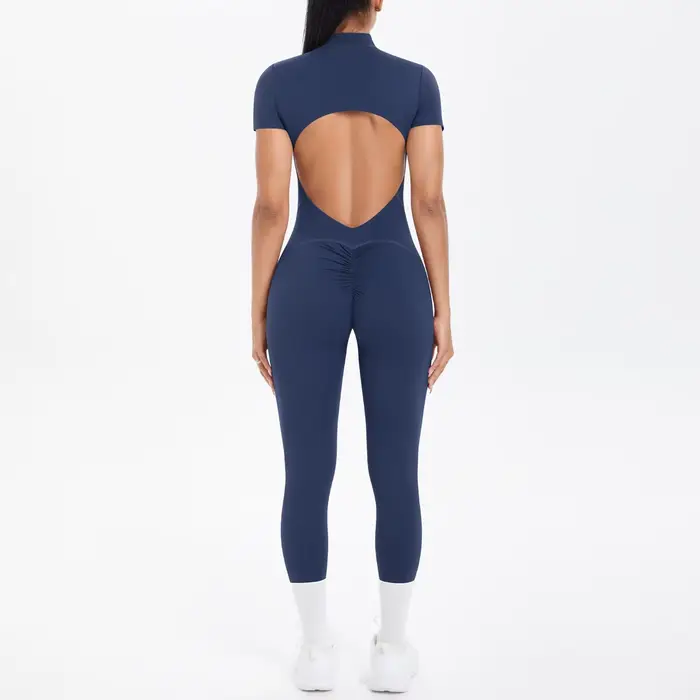 Sexy odhalený chrbát priliehavá Scrunch kombinéza zdvíha zadok ženy tanec Fitness overal Push Up s vankúšikom na prsia