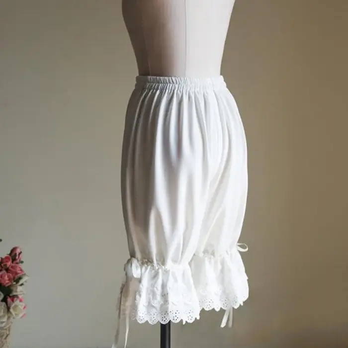 Pantalon bouffant Vintage en dentelle pour femmes, à volants, avec nœud lanterne, couleur unie, sous