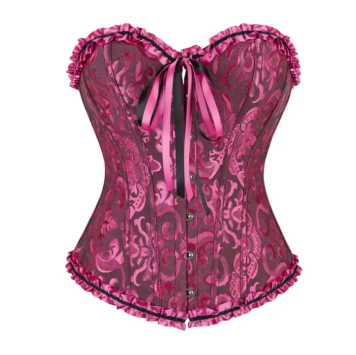 Corset rose grande taille pour femmes, Lingerie florale à lacets, Vintage, mode victorienne, rose, S