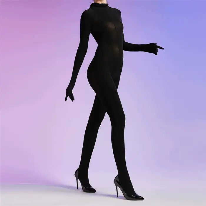 Body complet à manches gants en velours 120D pour femmes, Sexy, entrejambe ouvert, bas serré, justau