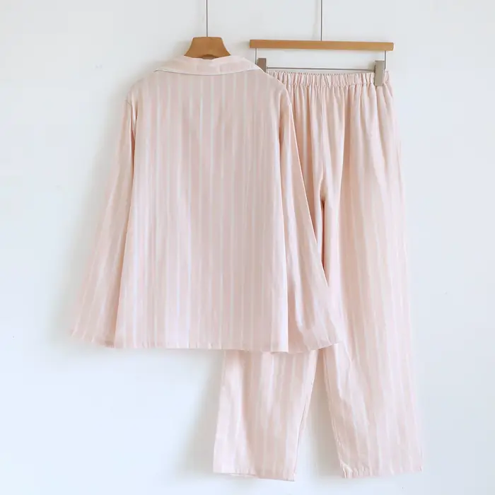 Ensemble pyjama 2 pièces pour couple, Style Simple rayé, couleur non imprimée, tissé, taille ample, manches longues, pantalon Long, automne