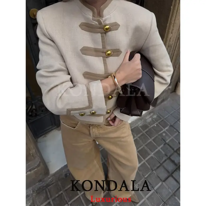 KONDALA – Novinka Štýlový Ležérny: Krátke Khaki Bundy s Vreckami pre Ženy