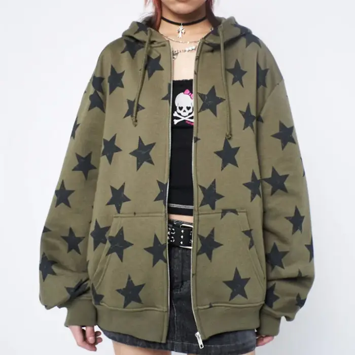 Y2k vêtements Vintage étoile surdimensionné sweat veste Harajuku Goth à manches longues femmes sweat
