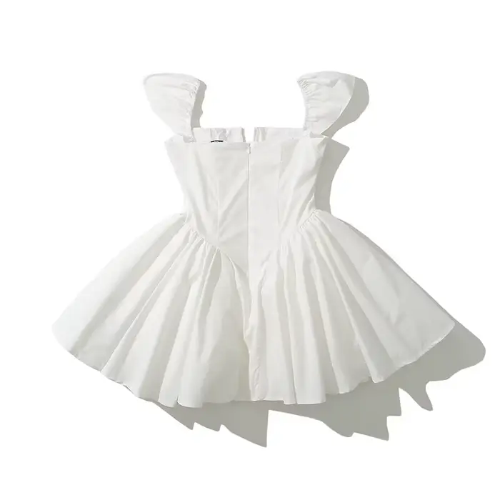 YENKYE été femmes Sexy coupe et évasée blanc Mini robes à manches courtes taille basse élégante Robe