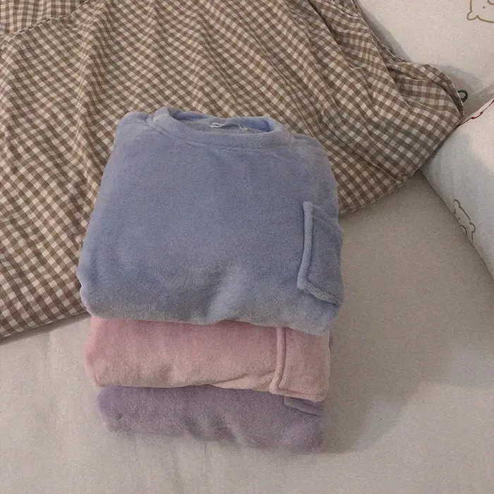 Dámske teplé hrubé Fleece pyžamo Set, zimné oblečenie na spanie, tuhé Top a kontrolované nohavice, mäkké, domáci oblek