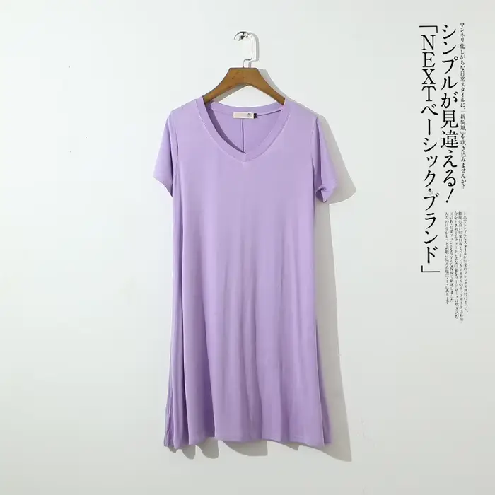 Fdfklak Neformálne nočná košeľa Voľná Dámske krátky rukáv Sexy V-Neck nočná košeľa Letné šaty Bavlna nočná košeľa Dámske nočné košele