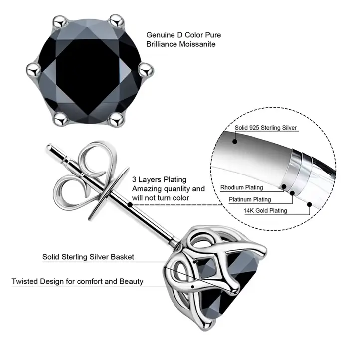 1/2/4CT VVS D farba Ruský brúsny Moissanit 8H8A Laboratórny diamant náušnice pre ženy S925