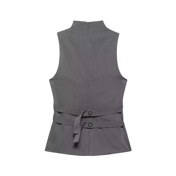Gilet décontracté pour femme, bicolore, à double boutonnage, col montant, sans manches, cintré à la 