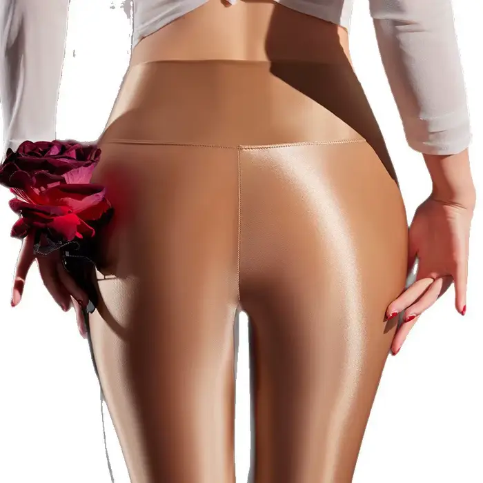 Sexy ženy otvorené rozkrok balenie hip ceruzka nohavice elastický olej lesk tenký Jóga tvarovanie oblečenie Sexy slúžka pančuchy Legíny