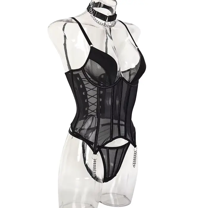 Sexy Dámske spodná bielizeň Polyester Set s priehľadné reťaze a čipky späť pre ženy špeciálne príležitosti