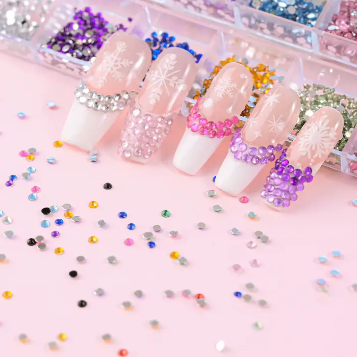 12 couleurs/ensemble 2mm strass ongles Art accessoires 3D acrylique Non correcteurs bricolage décora