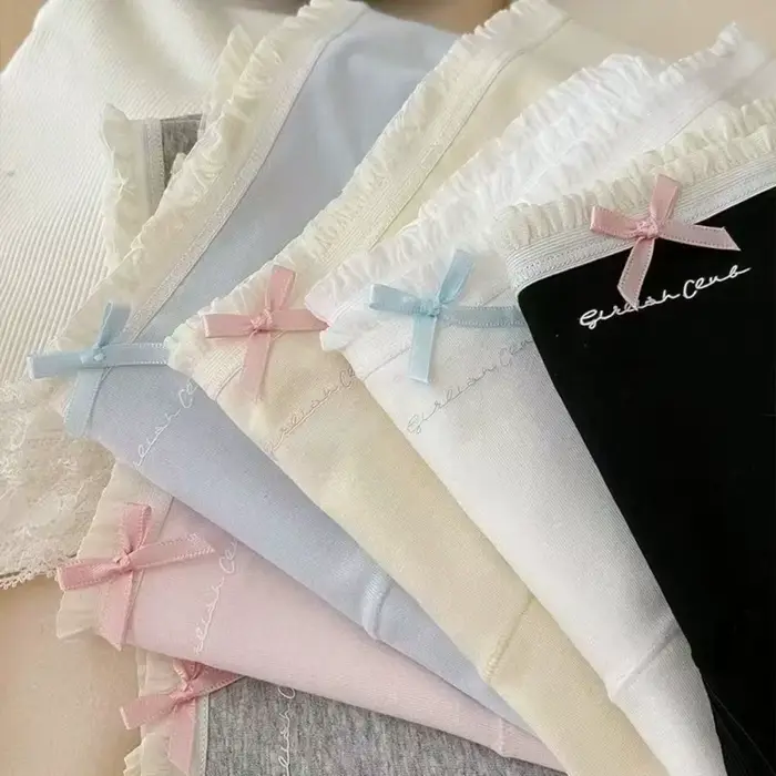 Stredne veľké bavlnené nohavičky s lukom, listový vzor, pohodlné, pre ženy, jednoduchý a kvetinový štýl, darčeky