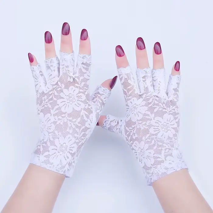 Gants courts en dentelle pour femmes, demi-doigt, Protection solaire, sans doigts, décoration de mar
