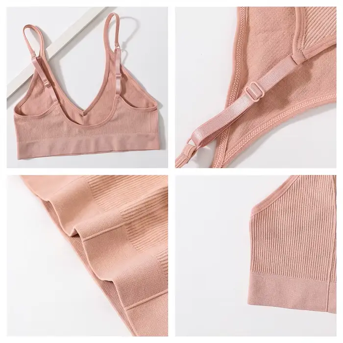 Soutien-gorge sans couture en nylon et spandex côtelé pour femme, col en V, dos en U, bretelles réglables, lingerie sexy et sous-vêtement de sport, taille M-L