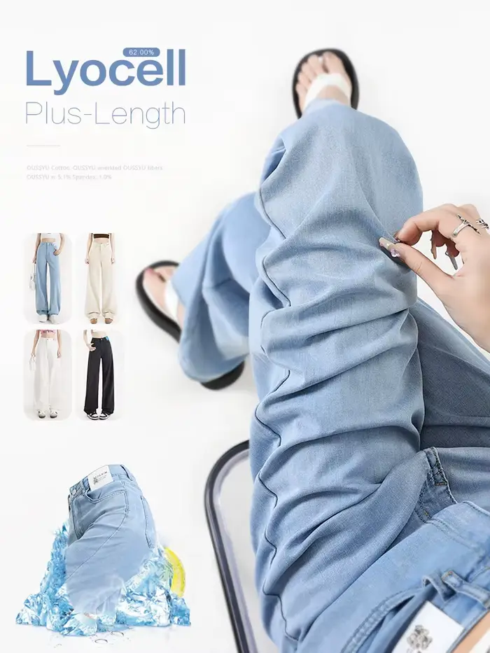 Jean Lyocell doux pour femmes, bleu, kaki, blanc, taille haute, droit, jambes larges, pantalon en De
