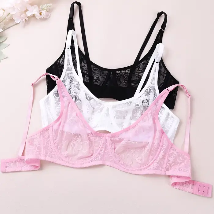Podprsenka pre ženy veľká veľkosť čipka sieťka BH vrchná časť s kosticami výšivka priesvitná spodná bielizeň Sexy