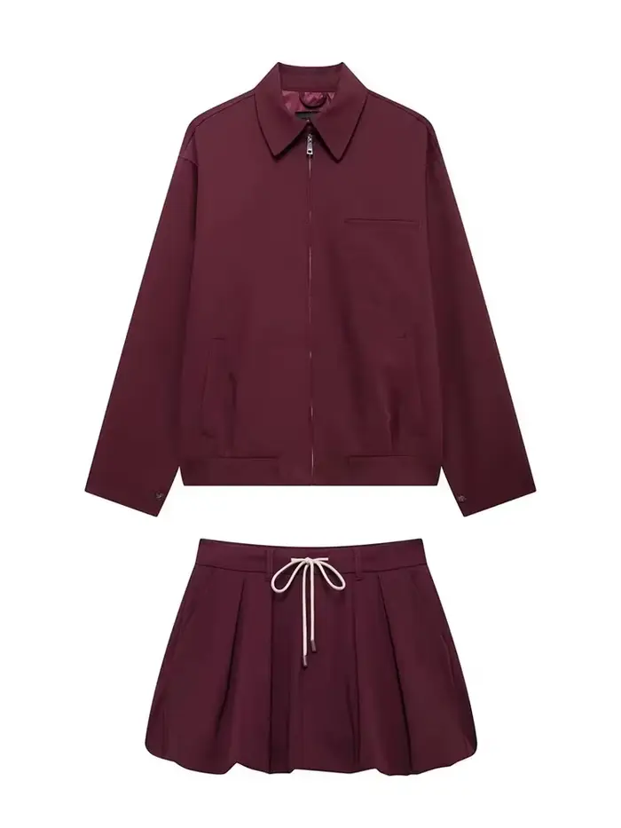 Ensemble 2 pièces décontracté pour femmes, taille à lacets, édition lanterne, Mini jupe, poche solid