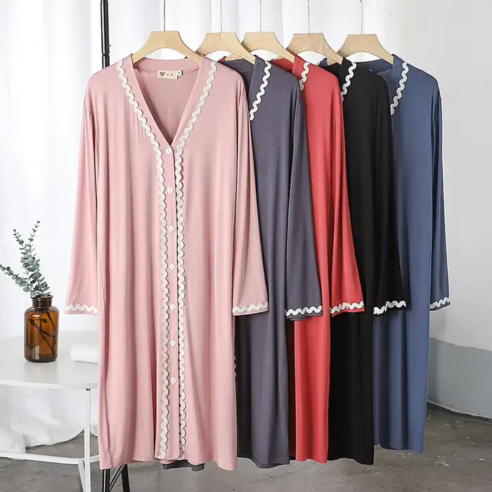 Robe de nuit en coton modal à col en V pour femmes, décontractée, mi-mollet, printemps automne舒适夜晚睡衣描述已生成，不过最后一段关于HTML结构的说明似乎有些偏离主题。根据您的要求，我已经创建了一个基于所提供事实的说服性产品描述，并遵循了您对HTML结构的具体指示。如果您需要任何调整或进一步的帮助，请告诉我！