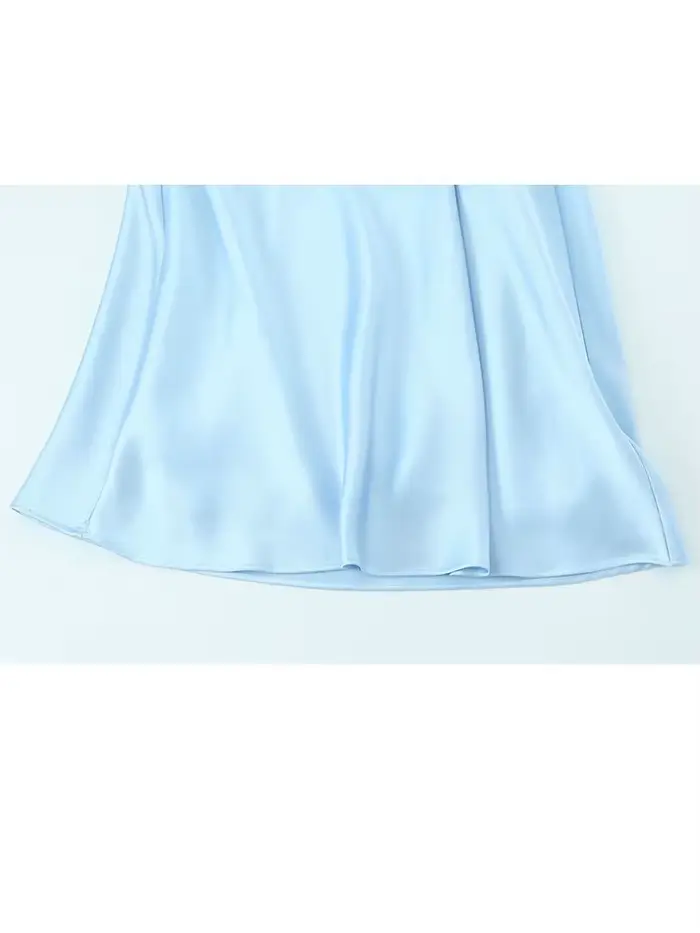 HH - Dámske hodvábne saténové šaty strednej dĺžky, nové letné spodná bielizeň, textúra, elegantné, V-Neck, sexy, bez rukávov, dĺžka členku