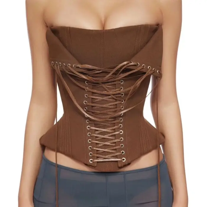 Fishbone korzet s lanovou kravatou, sexy bez ramienok košieľka, letná móda, Y2k namontované Bustier, tielko pre ženy, bez rukávov vesta