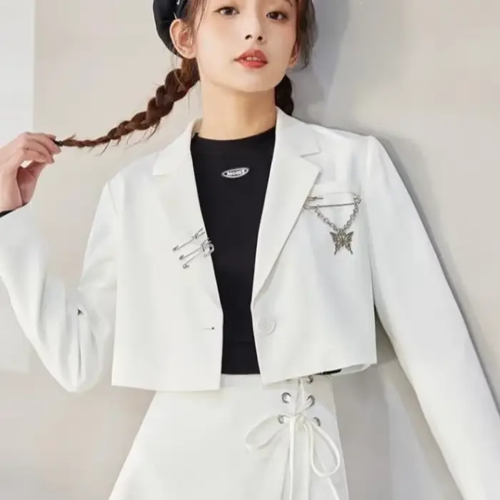 Skrátené sako pre ženy Dizajnér JONotched Hipsters S-3XL Mládež Jeseň Ulzzang Streetwear Osobnosť Tínedžeri Y2K