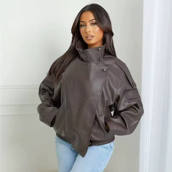 MUJER Umelá koža Bomber bunda pre ženy módna vetrovka teplá zimná dámska