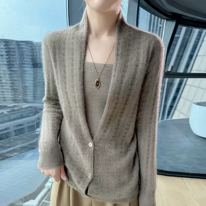 Šálový golier dámsky Cardigan topy jeseň zima nový Štýlový 100% merino vlna pulóver pôvabná dámska
