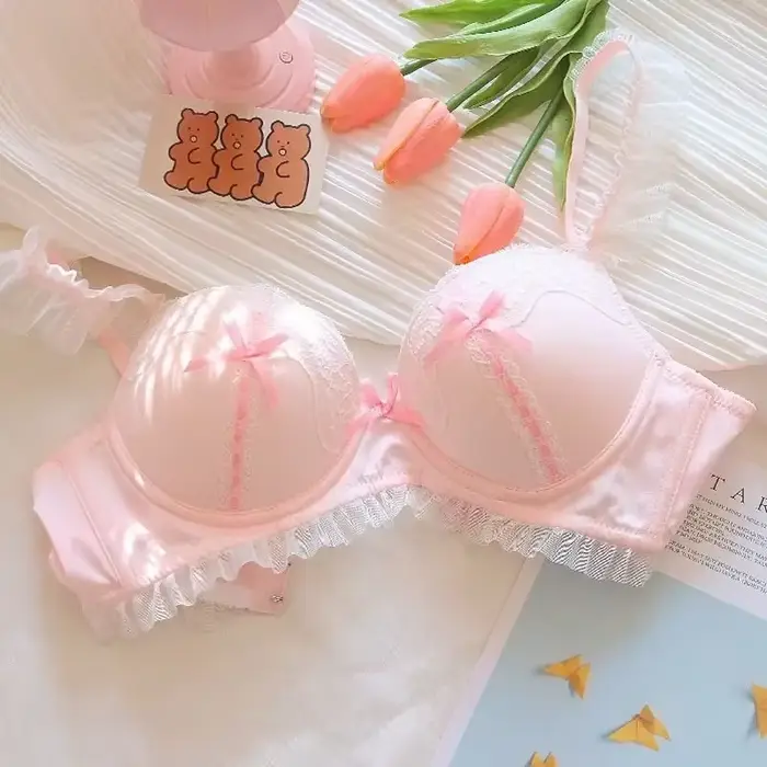 Sladká čipka, princezná Lolita Style spodná bielizeň, malé prerušované prsia pre ženy, bez oceľových krúžkov, roztomilá podprsenka