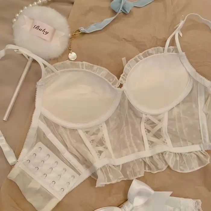 Retro korzet, Lolita čipka kríž čipka podprsenka, japonský štýl spodná bielizeň bez kostic